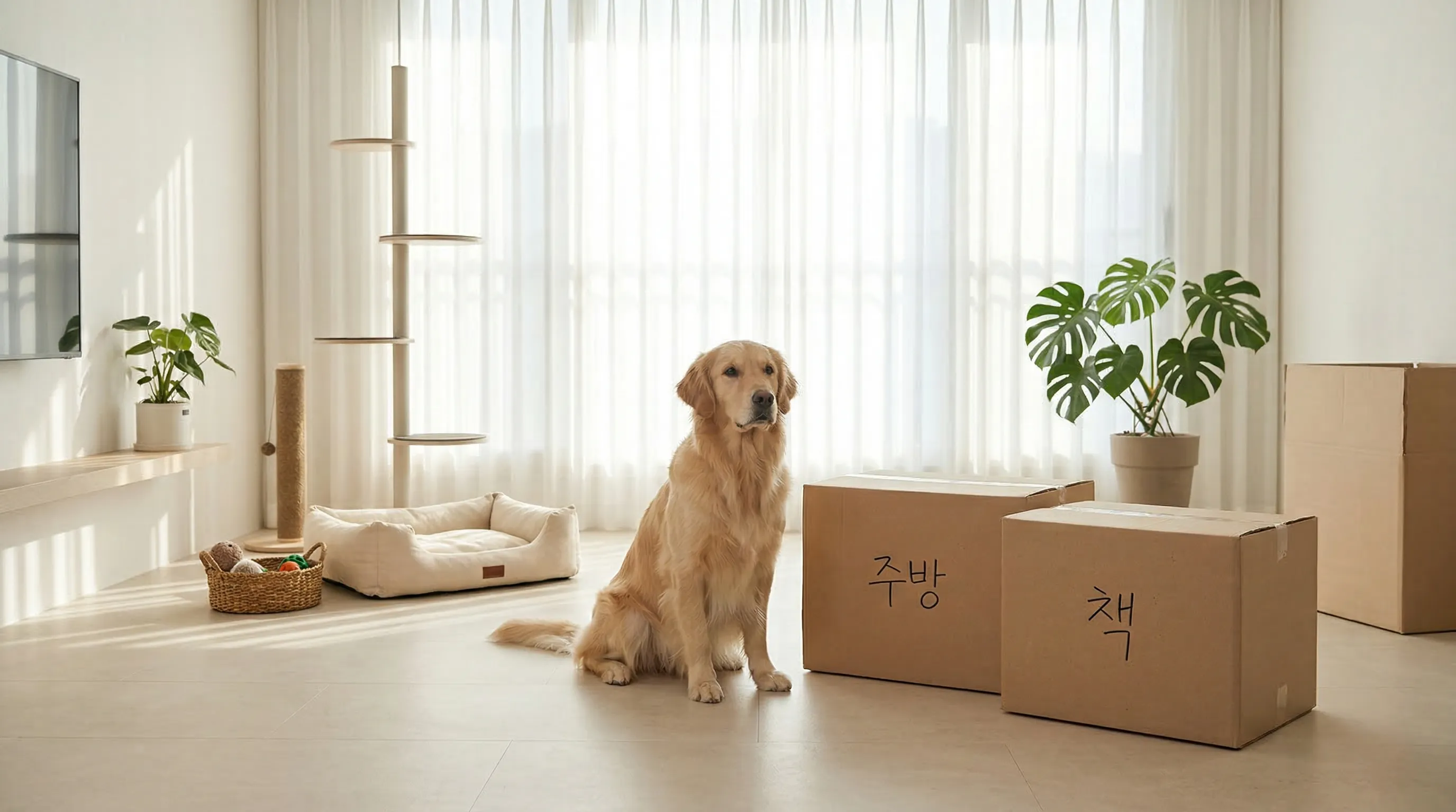 골든리트리버와 이사 박스
