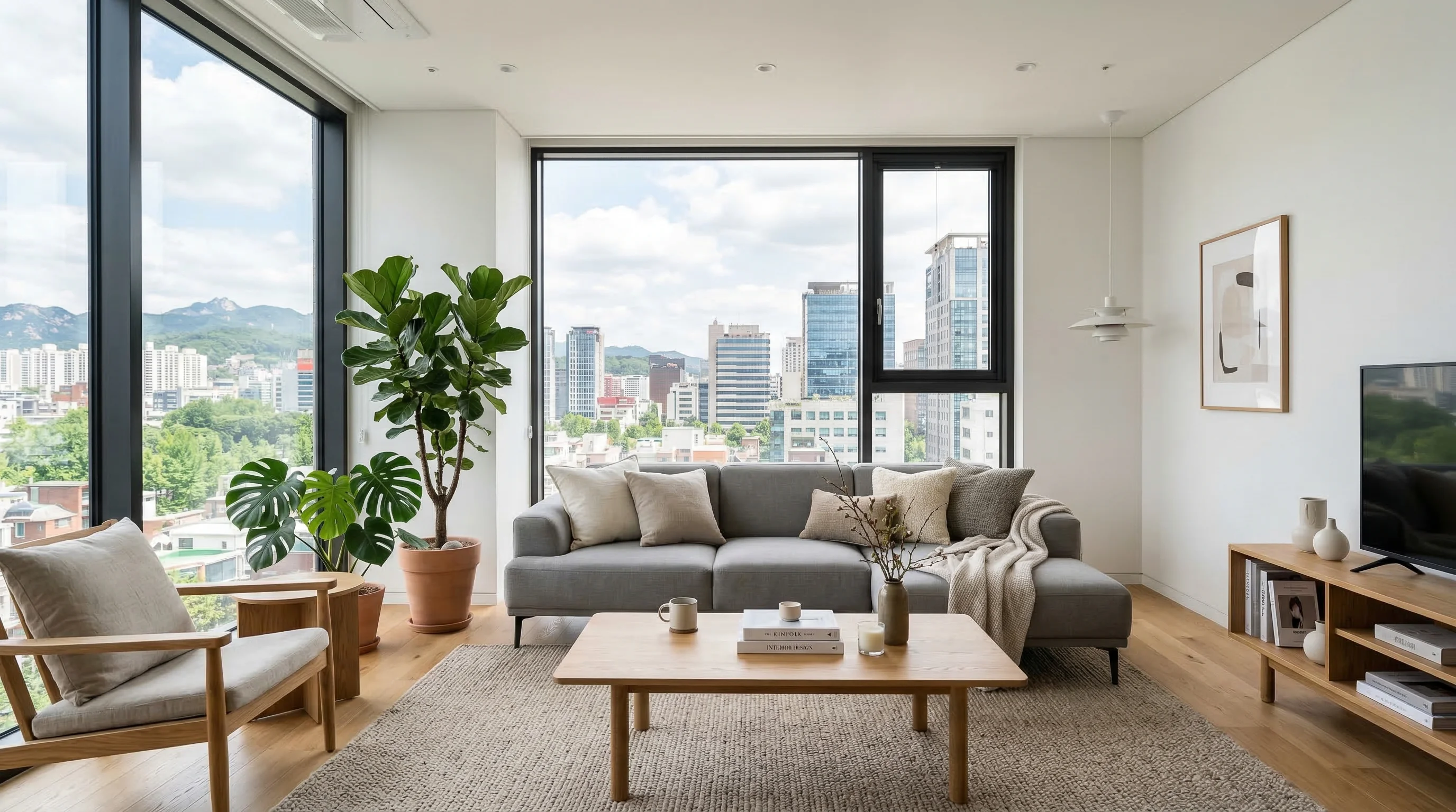 빈 아파트에 햇빛이 들어오는 모습